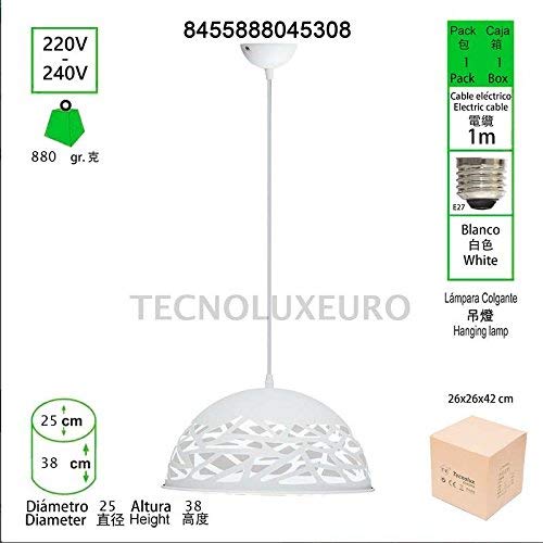 Lámpara Iluminación colgante moderna nordica Rosca E27 metal para el Restaurante Dormitorio Sala de Estudio Loft Pasillo color blanco 36 cm diámetro 45308