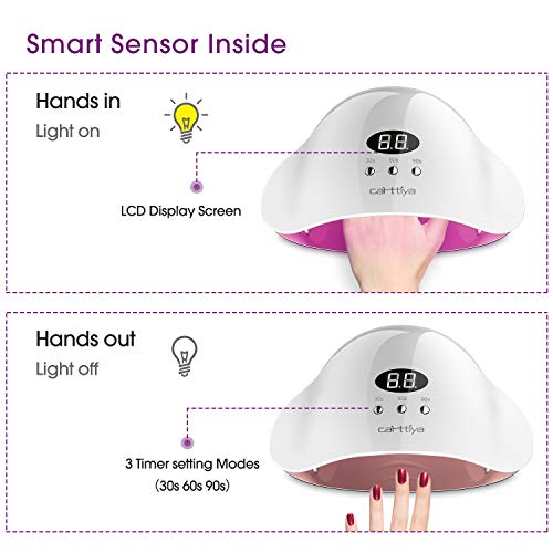 Lámpara Secador de Uñas 36W para Gel de Uñas Semipermanentes y Permanentes, Carttiya Lampara Led para Uñas, Lamparas UV para Uñas de Gel, con Sensor Automático y Pantalla LCD para Manicura y Pedicura