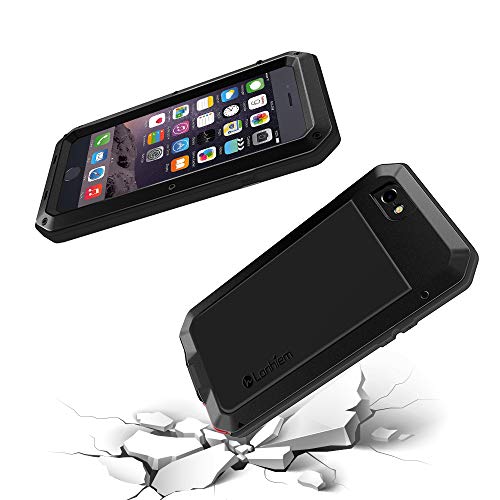 Lanhiem Funda iPhone 5S [Rugged Armour] Antigolpes Metal Estuche Protectora, Absorción de Choque y Duradera Fundas con Protector de Pantalla Vidrio Carcasa para iPhone 5 5s se, Negro