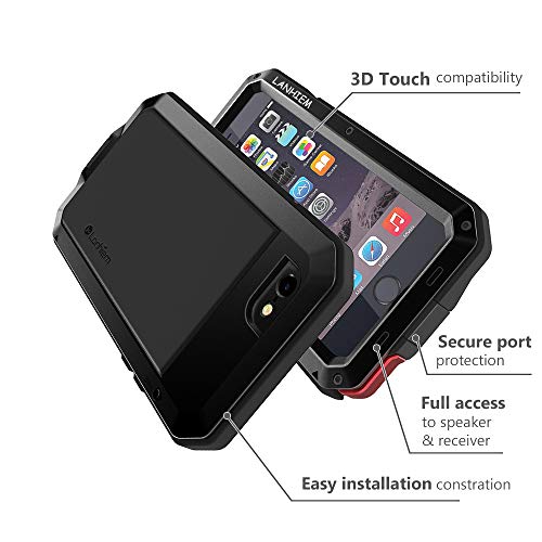 Lanhiem Funda iPhone 5S [Rugged Armour] Antigolpes Metal Estuche Protectora, Absorción de Choque y Duradera Fundas con Protector de Pantalla Vidrio Carcasa para iPhone 5 5s se, Negro