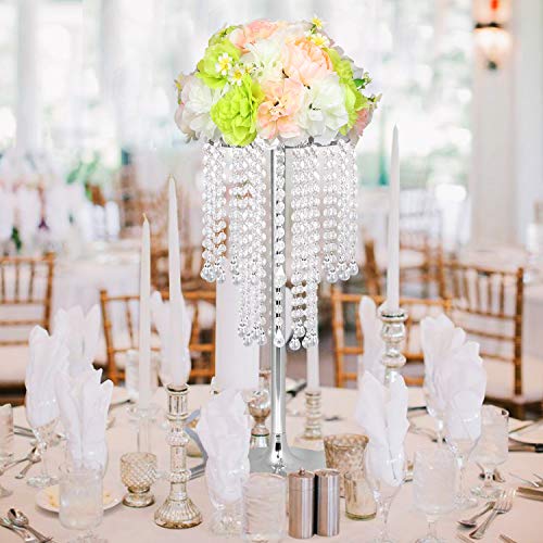 LANLONG Centro de mesa de boda Candelabro Candelabro Camino Flor Soporte Decoración navideña Acrílico Metal Plata 60cm