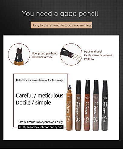 Lapiz de Cejas 2020 nueva colección, Waterproof Cuatro 4 Puntas Tattoo Eyebrow Larga duración Gel Para Maquillaje de Ojos KIT COLORES COMBINADOS (Dark Marrón)