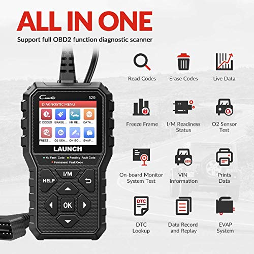 LAUNCH Code Reader CR529 Diagnosis OBD2 Lector y Apagado Luz de Error Motor y Emisiones con Datos en Vivo Test Sensor O2 Prueba EVAP para ITV [ Nuevo 2020 ]