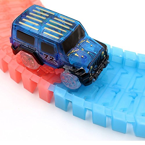 LED Glow Track EN The Dark Bend, Flex Car Race Fun Gift Set con Multi Track