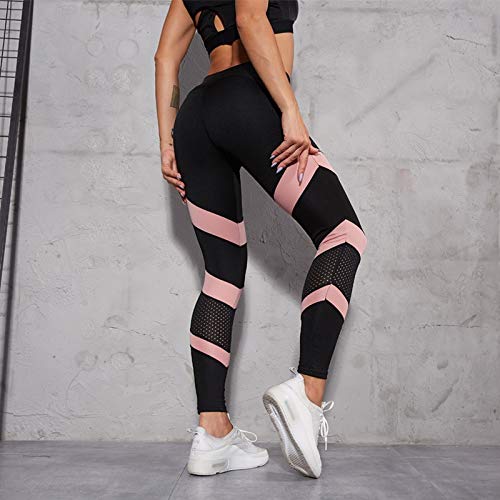 Leggings Moda Patchwork Leggings Mujer Fitness Malla Transpirable Legging Mujer Push Up Leggings Cintura Alta Legging Femme S Negro