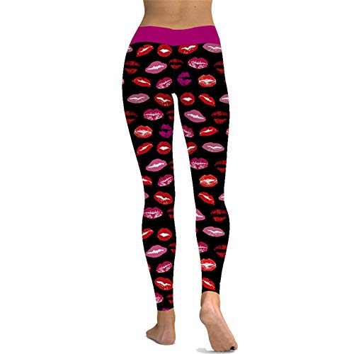 Leggins Mujer Fitness Mallas Gimnasio Pilates, Yoga Pantalones Rojo Rosa Moda for mujer de labios imprime polainas elásticas flacas de las mujeres Operando Pantalones entrenamiento de la gimnasia Pila