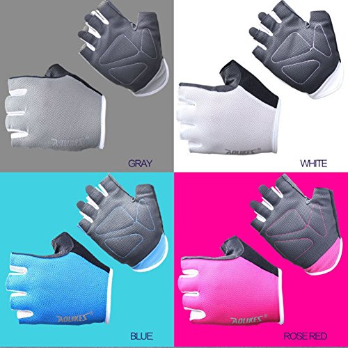 Levantamiento de Peso Gimnasio Guantes, AESY formación edificio medio dedo guantes Fitness guantes para mujeres/hombres, Rosa roja