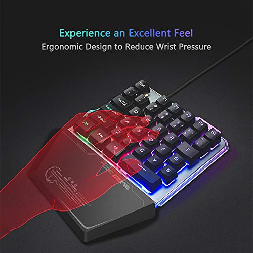 Lexon Tech G40 Teclado para Juegos con una Sola Mano, con Cable 35 Teclas Rainbow, retroiluminación por LED, Mini Teclado para Juegos, Teclado de una Mano para computadora portátil PC (Negro)