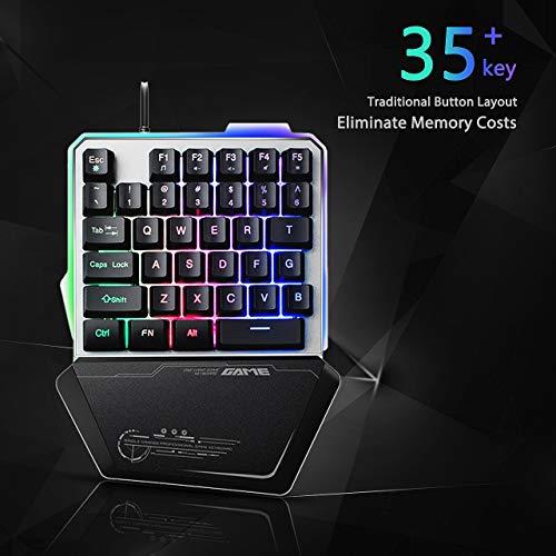 Lexon Tech G40 Teclado para Juegos con una Sola Mano, con Cable 35 Teclas Rainbow, retroiluminación por LED, Mini Teclado para Juegos, Teclado de una Mano para computadora portátil PC (Negro)