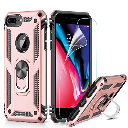 LeYi Funda iPhone 6 Plus / 7 Plus / 8 Plus Armor Carcasa con 360 Anillo iman Soporte Hard PC y Silicona TPU Bumper antigolpes Case para movil iPhone 7/8 Plus con HD Protector de Pantalla,Oro Rosa