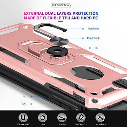 LeYi Funda iPhone 6 Plus / 7 Plus / 8 Plus Armor Carcasa con 360 Anillo iman Soporte Hard PC y Silicona TPU Bumper antigolpes Case para movil iPhone 7/8 Plus con HD Protector de Pantalla,Oro Rosa