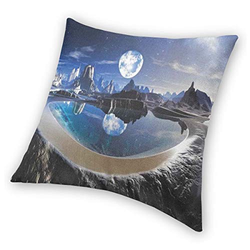 LiBei Funda de Cojín,Reflejo de la Tierra en una Piscina de Cristal Alien Planet Fantasy Ver Imprimir Funda de Almohada Cuadrado para Sofá Cama Decoración para Hogar 50x50cm