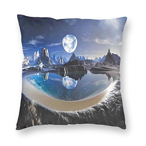 LiBei Funda de Cojín,Reflejo de la Tierra en una Piscina de Cristal Alien Planet Fantasy Ver Imprimir Funda de Almohada Cuadrado para Sofá Cama Decoración para Hogar 50x50cm