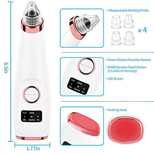 Limpiador de Poros, QARFEE Extractor de Puntos Negros Facial Electrico Blackhead Remover Eliminador USB Recargable con Pantalla LED para Espinillas y Acné