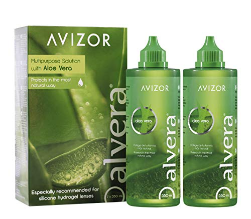 Líquido de lentillas AVIZOR Alvera 2 × 350 ml con estuches. Solución para limpieza y desinfección de todo tipo de lentes de contacto blandas.