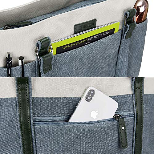 LIVACASA Bolso Tote para Ordenador Bandolera para Portátil Mujeres Hombres Funda para Portátil Computadora Bolsillo Exterior Macbook Air iPad Negocios Verde