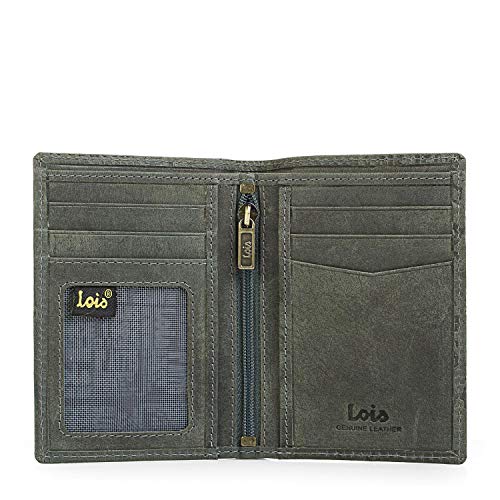 Lois - Billetero de Hombre de Cuero Piel. Cartera Porta Monedas Tarjetero. Tarjetas Documentación Billetes DNI Carnet. Caja para Regalo de la Marca. Diseño Original. 11718, Color Gris