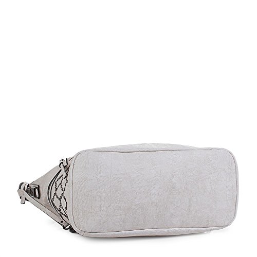 Lois - Bolso de Mujer Grande Tipo Hobo. Asa Larga y Bandolera. Cuero PU y Remaches. para Diario Paseo o Compras. Cómodo y Resistente. Marca Calidad y Bonito Diseño. 93970, Color Blanco Roto