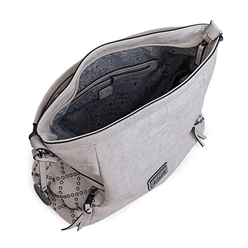 Lois - Bolso de Mujer Grande Tipo Hobo. Asa Larga y Bandolera. Cuero PU y Remaches. para Diario Paseo o Compras. Cómodo y Resistente. Marca Calidad y Bonito Diseño. 93970, Color Blanco Roto