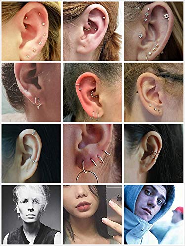 LOLIAS 30PCS Acero Inoxidable Aros Pequeños Pendientes Cartílago para Mujeres Hombres Helix Pendientes Negro Aretes Tragus Círculo Piercing de Oreja CZ Bola Piercing Cartílago para Mujer Hombre 20G