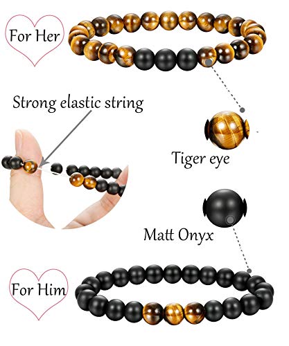 LOLIAS 8Piezas 8MM Distancia Pulsera Piedra Pulseras Hombre Mujer Pareja Brazalete Blanca Piedra de Lava Pulsera Difusor Pulsera Elástic Amistad Relación Pulsera Amor His Queen Her King