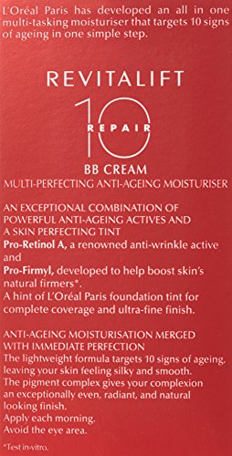 L'oreal - Revitalift repair 10 bb cream, crema anti - arrugas de día con, factor de protección solar 20, tono medio, 50 ml