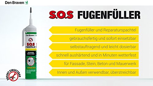 Los Braven SOS Fugenfüller 200 ml, Reparaturspachtel, lluvia y wetterresistent, alta Fertigspachtel Made in Germany, sabe, 4016960014977