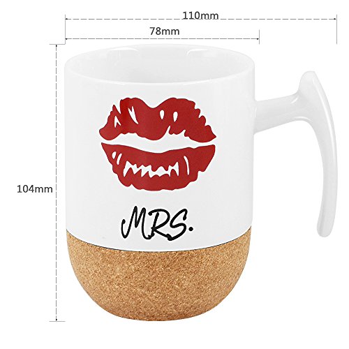 Love-KANKEI® Mr Mrs Tazas de cerámica con fondo de corcho novedoso - Regalos de boda / Aniversario Regalos de boda para parejas - Juego de 2 / 10.5 oz