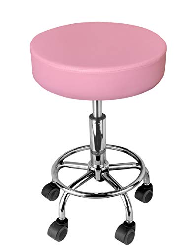 LOVECRAZY Taburete Giratorio con Ruedas para Peluquería, Cosmética, Dentista, Silla de Trabajo Profesional Giratoria con Ruedas (Rosa 2)