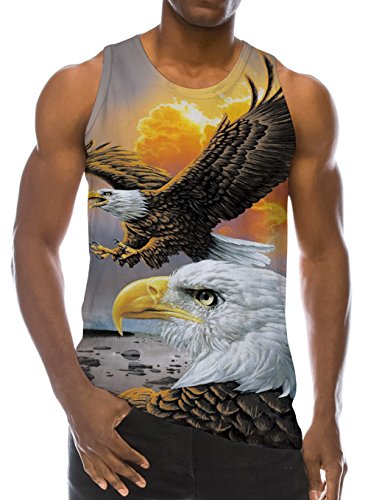 Loveternal Hombre Alas águila sin Mangas Camiseta 3D Patrón Impreso Casual Fresco Músculo Shirt M