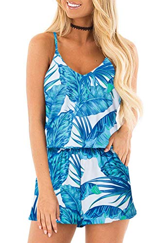 Loveternal Mono Mujer Jumpsuit Traje de Verano Deportivo Fiesta Playa Cuello V Sin Mangas Pantalones Jumpsuit Playsuit Cortos M