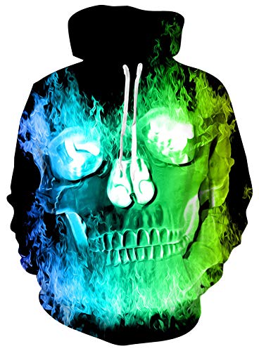 Loveternal Skull Hoodie 3D Sudadera con Capucha Impresión Galaxy Jumper Patrón de Bolsillo Sweatshirt para Hombres Mujeres XL