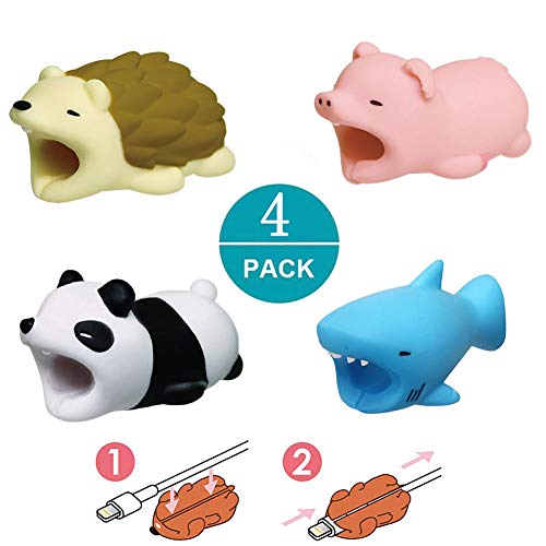 Lucbuy Cable Buddies, Protector de Cable de iPhone Compatible Protector Saver Cable Chewers Cable Cute Animal Bite Cable Accessory-4 Pack for iPhone XS MAX/X/8 Plus/7/6/5 (1)