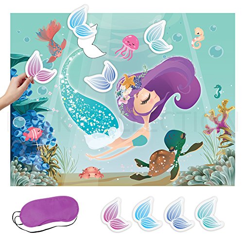 LUCK COLLECTION Mermaid Party Decoraciones Supplies Juegos de Favor Juegos Mermaid Party Games Cake Toppers Globos para Mermaid Birthday Baby Shower Under The Sea Party Supplies