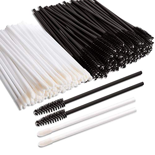 LUTER 400 Piezas Aplicadores De Maquillaje Desechables Incluidas 200 Piezas De Varitas De Rímel y 200 Piezas De Aplicadores De Labios Kit De Pestañas y Pinceles - Negro, Blanco