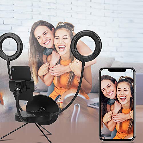 Luz de Anillo LED 5" fotográfica de Escritorio, 5 Colores 6 Brillos Regulables Wireless Control Remoto, Trípode con Soporte Giratorio de teléfono para Selfie, Maquillaje, Youtube, TIK Tok