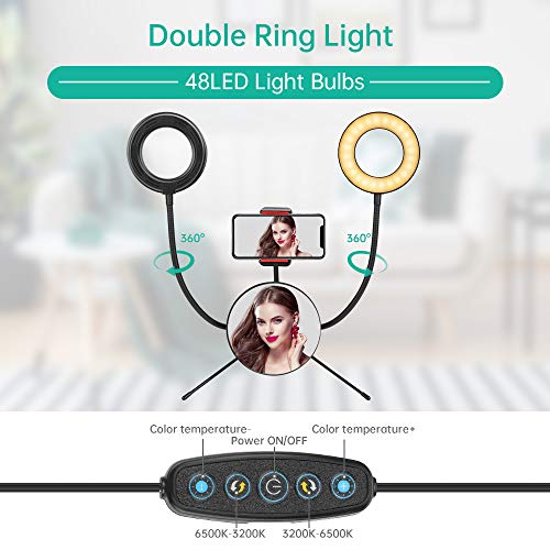 Luz de Anillo LED 5" fotográfica de Escritorio, 5 Colores 6 Brillos Regulables Wireless Control Remoto, Trípode con Soporte Giratorio de teléfono para Selfie, Maquillaje, Youtube, TIK Tok