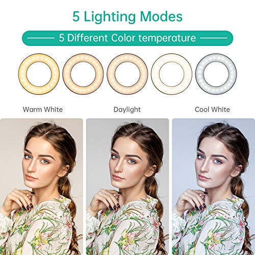 Luz de Anillo LED 5" fotográfica de Escritorio, 5 Colores 6 Brillos Regulables Wireless Control Remoto, Trípode con Soporte Giratorio de teléfono para Selfie, Maquillaje, Youtube, TIK Tok