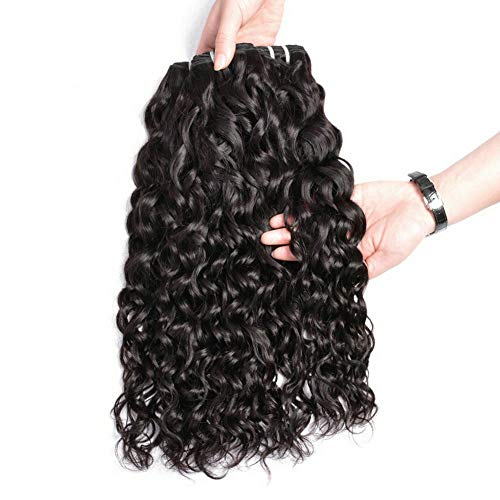 LVY pelo natural humano con closure pelo humano natural brasileño con closure pelo natural 3 bundle water wave hair con lace closure extensiones de cabello natural rizadas 18 20 22+16 Pulgada