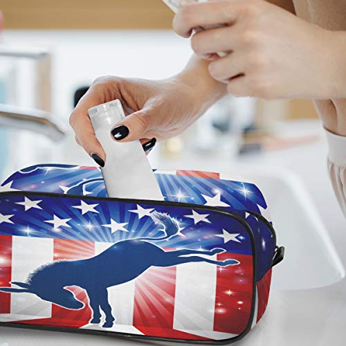 LZXO Bolsa de cosméticos colgante con diseño de burro de la bandera estadounidense de viaje, bolsa de aseo con cremallera, bolsa de maquillaje profesional, portátil, bolsa