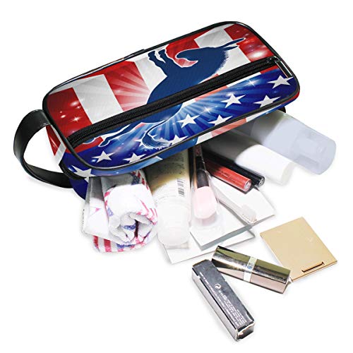 LZXO Bolsa de cosméticos colgante con diseño de burro de la bandera estadounidense de viaje, bolsa de aseo con cremallera, bolsa de maquillaje profesional, portátil, bolsa