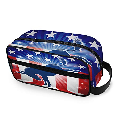 LZXO Bolsa de cosméticos colgante con diseño de burro de la bandera estadounidense de viaje, bolsa de aseo con cremallera, bolsa de maquillaje profesional, portátil, bolsa