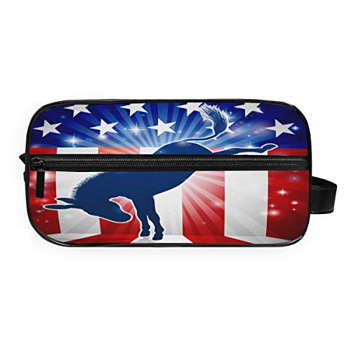 LZXO Bolsa de cosméticos colgante con diseño de burro de la bandera estadounidense de viaje, bolsa de aseo con cremallera, bolsa de maquillaje profesional, portátil, bolsa