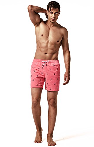 MaaMgic Trajes de Baño para Hombres Bañador para Vacaciones en la Playa Secado Rápido Piscina Nadar Rosa Ancla XL