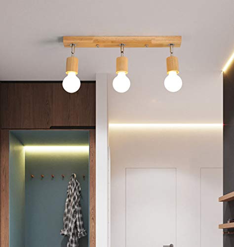 Madera Destacar Girando Proyectores De Techo 3 Luces Lámpara De Techo Metal Sala Habitación Lámpara Cocina Interiorlampara De Oficina E27 Iluminación De Techo Moderno Lámpara De Comedor Luz De Techo