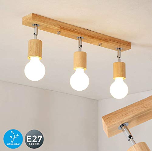 Madera Destacar Girando Proyectores De Techo 3 Luces Lámpara De Techo Metal Sala Habitación Lámpara Cocina Interiorlampara De Oficina E27 Iluminación De Techo Moderno Lámpara De Comedor Luz De Techo