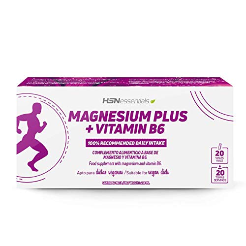 Magnesio Líquido de HSN | 375mg | Alta Biodisponibilidad, Para Aumentar la Energía, Reducir Cansancio, Con Citrato de Magnesio y Vitamina B6 | Vegano, Sin Gluten, Sin Lactosa | 20 Viales