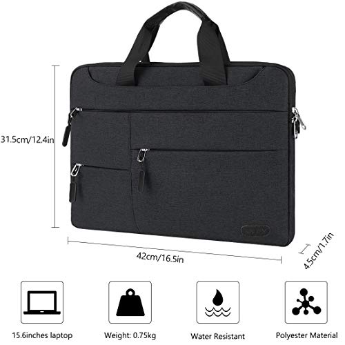 Maletin Ordenador Portatil 15,6 Pulgadas Hombre Mujer Bolso Bandolera Impermeable para portátiles Protectora Compatible Trabajo Grande Bolsa Gris Negro