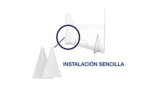 Mampara de metacrilato protectora low cost para mostrador con amplia ventanilla para mostrador ofician negocios farmacias 80X120