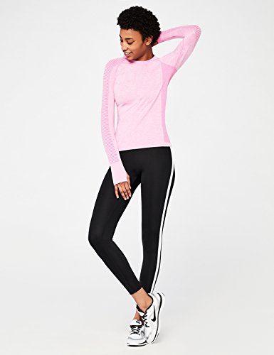 Marca Amazon - AURIQUE Camiseta Deportiva de Manga Larga sin Costuras Mujer, Rosa (Pink Marl), 38, Label:S